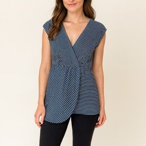 Bee Stitched Long Tunic Top Faux Wrap Front Size Medium